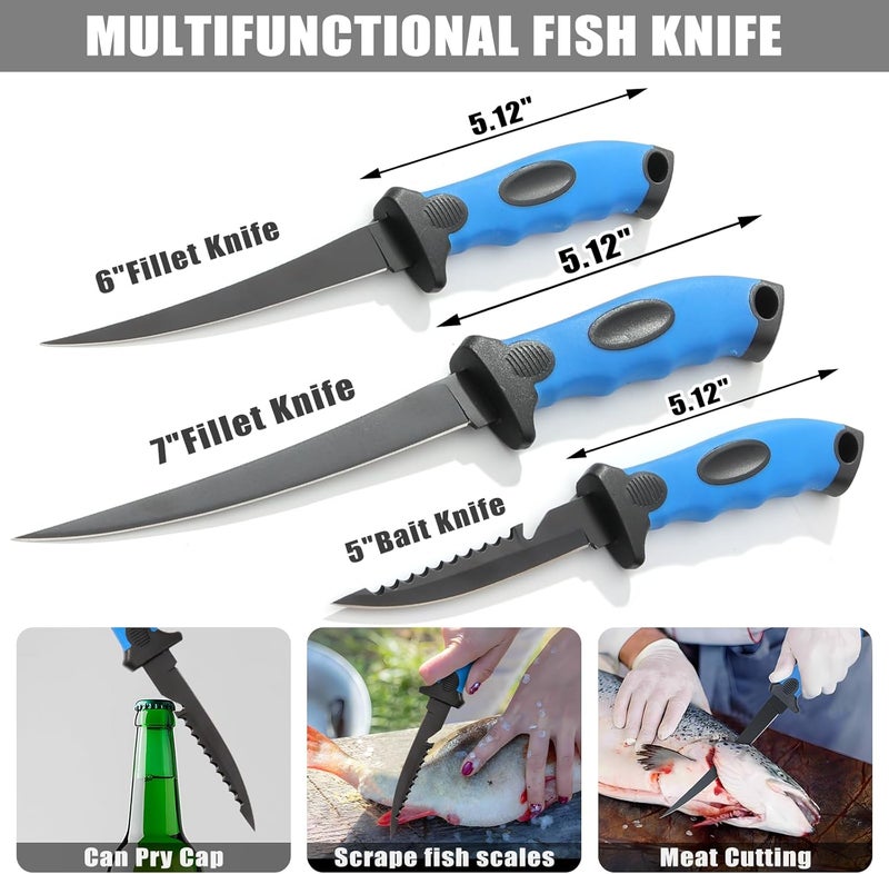 GPUSFAK 10 Pieces Fillet Knife Set, Stainless Bait Knife with Sharpening Rod and Sheath, Professional Filleting Boning Knife for Meat - Image 2